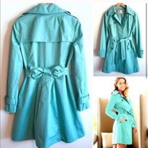 LC Lauren Conrad Mint Green Floral Bow Trench Coat